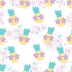 Fototapeta na wymiar Pineapple Glasses Pattern, Fruit Pattern, Vector, Illustration, Seamless Pattern, Background.