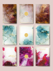 the big set of liquid marble with gold. flyer, business card, flyer, brochure, poster, for printing. trend vector