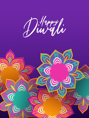 Happy diwali festival card of 3d papercut flowers