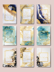 the big set of liquid marble with gold. flyer, business card, flyer, brochure, poster, for printing. trend vector