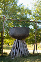 Big Ukrainian traditional Cossack cauldron ready for bbq