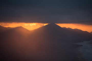 Sundown over the hills of Jandia in the south of Fuerteventura