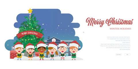 Merry christmas and happy new year singing a song web landing page template.