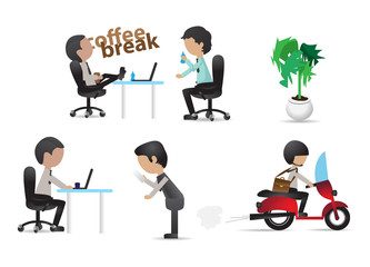 Business People At Work - Vector. Coffee Break Concept.Business Men Set - Isolated.Company Staff At Work. Corporate Worker Resting In Office. Cartoon Character Vector.Business People In Business Suits