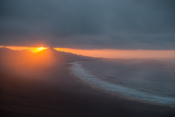 Fototapeta na wymiar Sundown over the hills of Jandia in the south of Fuerteventura