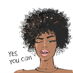 portrait of beauty african women showing toungue with slogan Yes You can