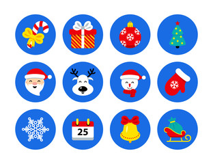 Set of Christmas icons in flat style circle