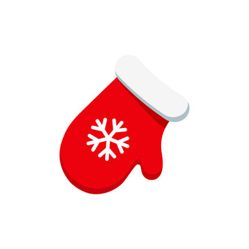 Christmas Red Mitten With Snowflake Icon