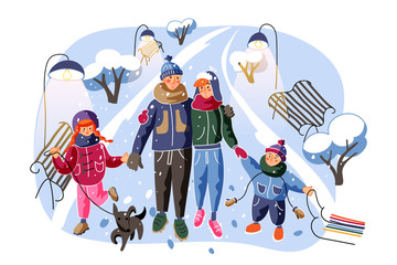 Family going home flat vector illustration