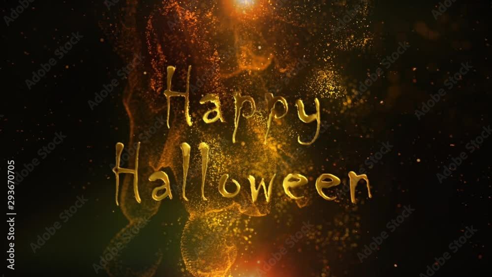 Wall mural happy halloween particle dance 4k loop features golden particles coming in from the top of the scree