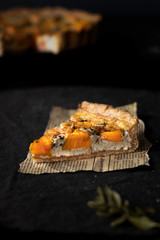 Pumpkin quiche with salmon and blue cheese