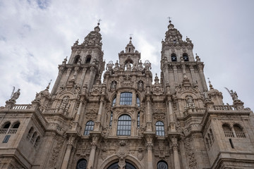 Fototapeta na wymiar Facade of Santiago de Compostela cathedral in Obradoiro square. Galicia, Spain.