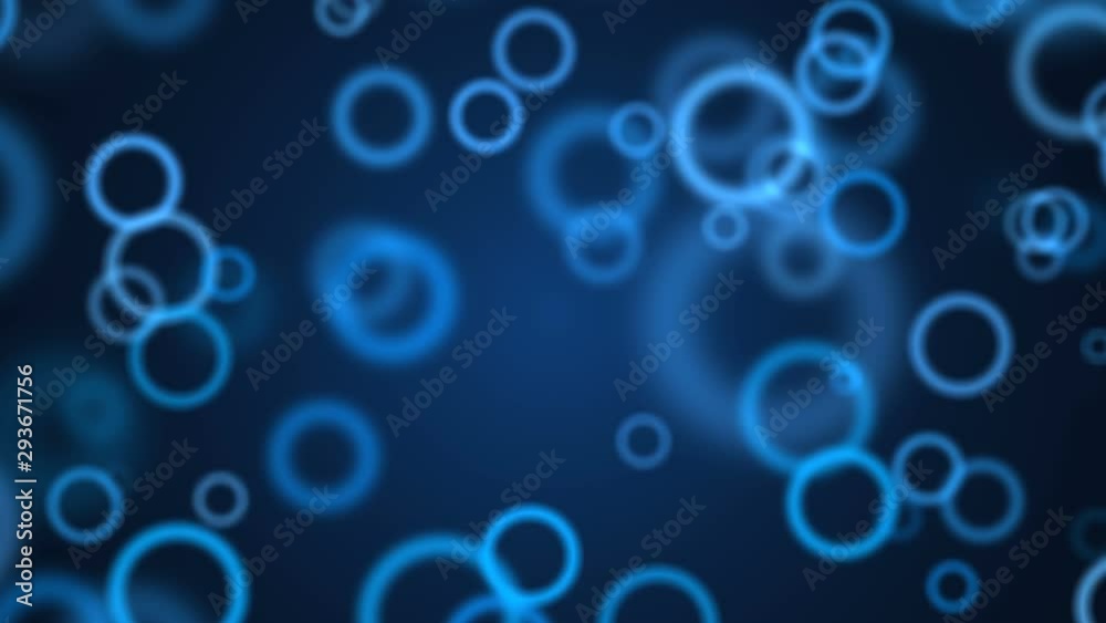 Wall mural abstract bokeh background with blue bubbles, seamless loop.