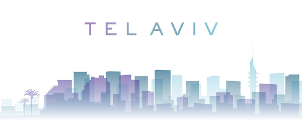 Obraz premium Tel Aviv Transparent Layers Gradient Landmarks Skyline
