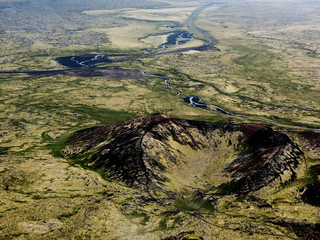 Looking down into a volcano caldera, Iceland