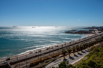Obraz premium View of the coastline from the Roman amphitheatre in Tarragona, Spain