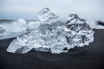 Detail of iceburgs washed up on the beach near Jokulsarlon glacier