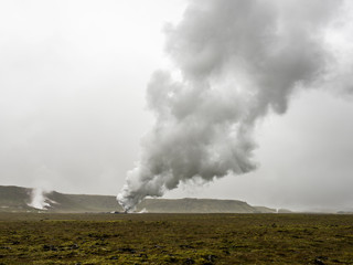 Steam from a geothermal power plant in Iceland