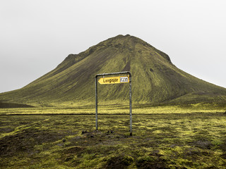 Moss covered black volcanic mountains near Langisjor Iceland