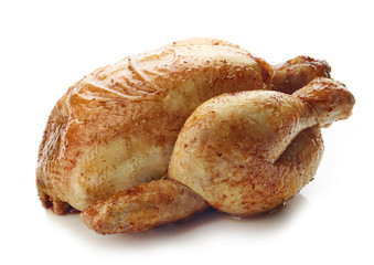 Roasted whole chicken isolated on white background