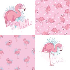 Invitation/Congratulation Card Set - Flamingo Theme - in vector
