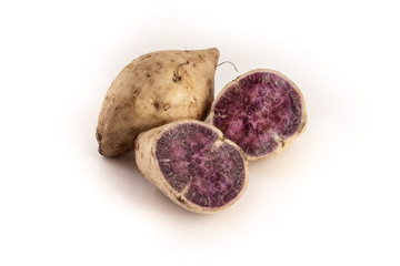 okinawan sweet potatoes on white background