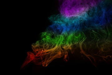 Abstract rainbow colorful  smoke image on black background,