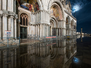 Flooded St Marks Catherdral at night, Venice Itally