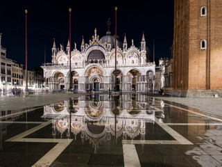 Flooded Piazza St Marks,  at night, Venice Itally