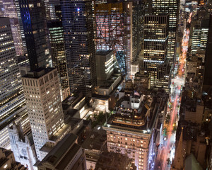 Aerial city view of manhattan at night. 