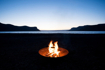 Beach fire on the coast of the Westfjords