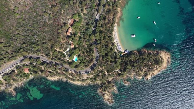 layet beach Cavaliere seaside resort le Lavandou Provence-Alpes-Côte d'Azur aerial top shot sunny day 