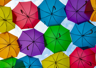 Street decoration colorful umbrellas background