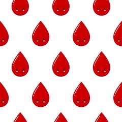 Vector seamless pattern with cute red drops. Cute repeated illustration for hospital, clinic, packaging, textiles.