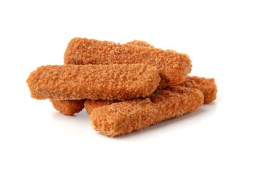 Fish fingers on a white background. Frozen fish fingers close-up.