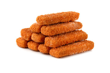 Fish fingers on a white background. Frozen fish fingers close-up.
