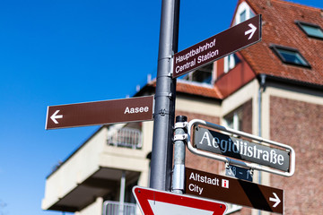 City Sign Post around Munster Germany