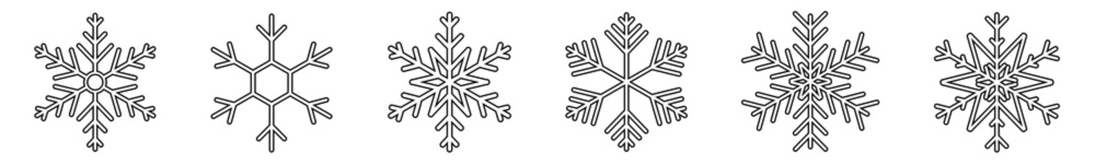 Snowflake Shape Icon | Snowflakes Outline | Ice Crystal Winter Symbol | Christmas Sign | Xmas Logo | Variations