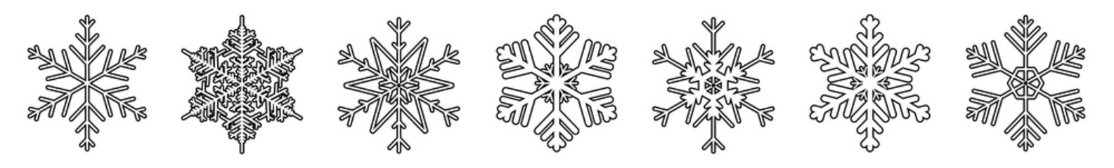 Snowflake Shape Icon | Snowflakes Outline | Ice Crystal Winter Symbol | Christmas Sign | Xmas Logo | Variations