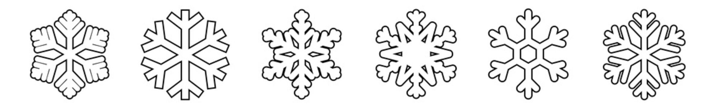Snowflake Shape Icon | Snowflakes Outline | Ice Crystal Winter Symbol | Christmas Sign | Xmas Logo | Variations