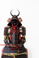 black and red samurai armor with white background