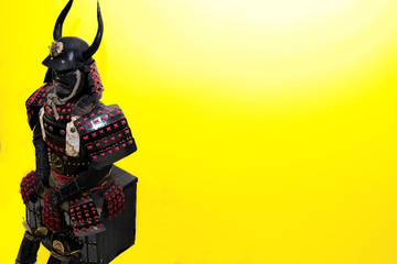 black and red samurai armor with yellow background