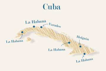 Ręcznie lustrowana mapa Kuby - obrazy, fototapety, plakaty