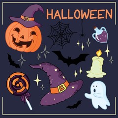 Set of Halloween related objects and creatures. Set of halloween icons for your design. Flat design. Halloween symbols.