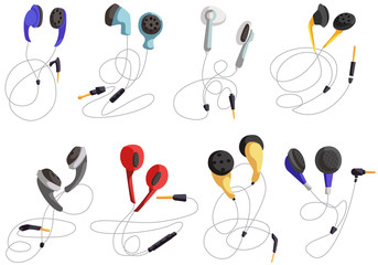 Headphones for listening to music, headphone vector set, in-ear headphones.