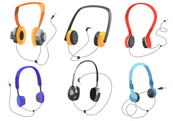 Headphones for listening to music, headphone vector set, on-ear headphones.