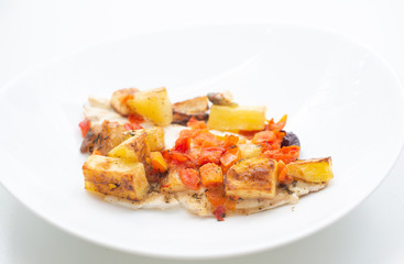 fish with potatoes, baked sea bream