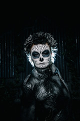 halloween dark gothic scary make up. Santa Muerte concept.