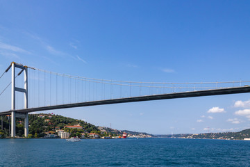 Istanbul Bosphorus and Bridge landscape view from the sea in summer sunny day