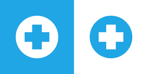 Logotipo con circulo con cruz en azul y blanco